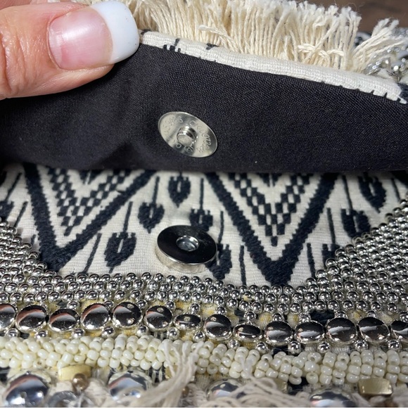 Antique Kraft Beaded Embroidered fringe coins bag - Picture 6 of 9